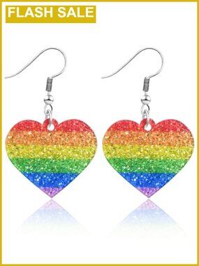 Acrylic LGBTQ Rainbow Pride Heart Dangle Earrings